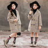 Winter Coat Girls Thick Woolen Jacket Plaid Kids Outerwear-Veeddydropshipping